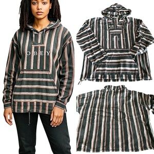 Obey Striped Hoodie - Black and Pink